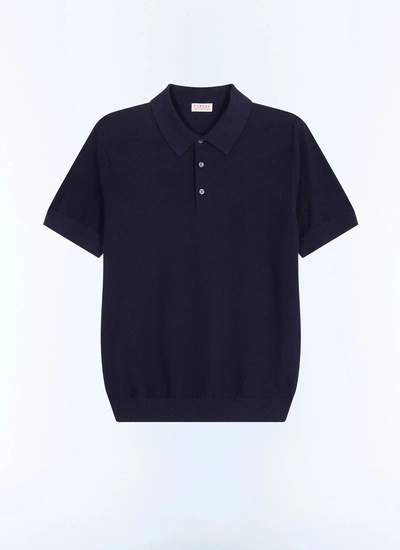 Polo bleu homme maille point de riz en coton, cachemire et laine Fursac - A2PIRO-JA20-D030
