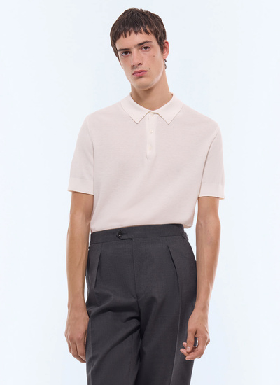 Polo homme ecru maille point de riz en coton, cachemire et laine Fursac - A2PIRO-JA20-A002