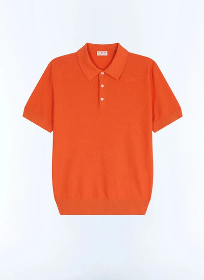 Polo orange homme maille point de riz en coton, cachemire et laine Fursac - A2PIRO-JA20-E014