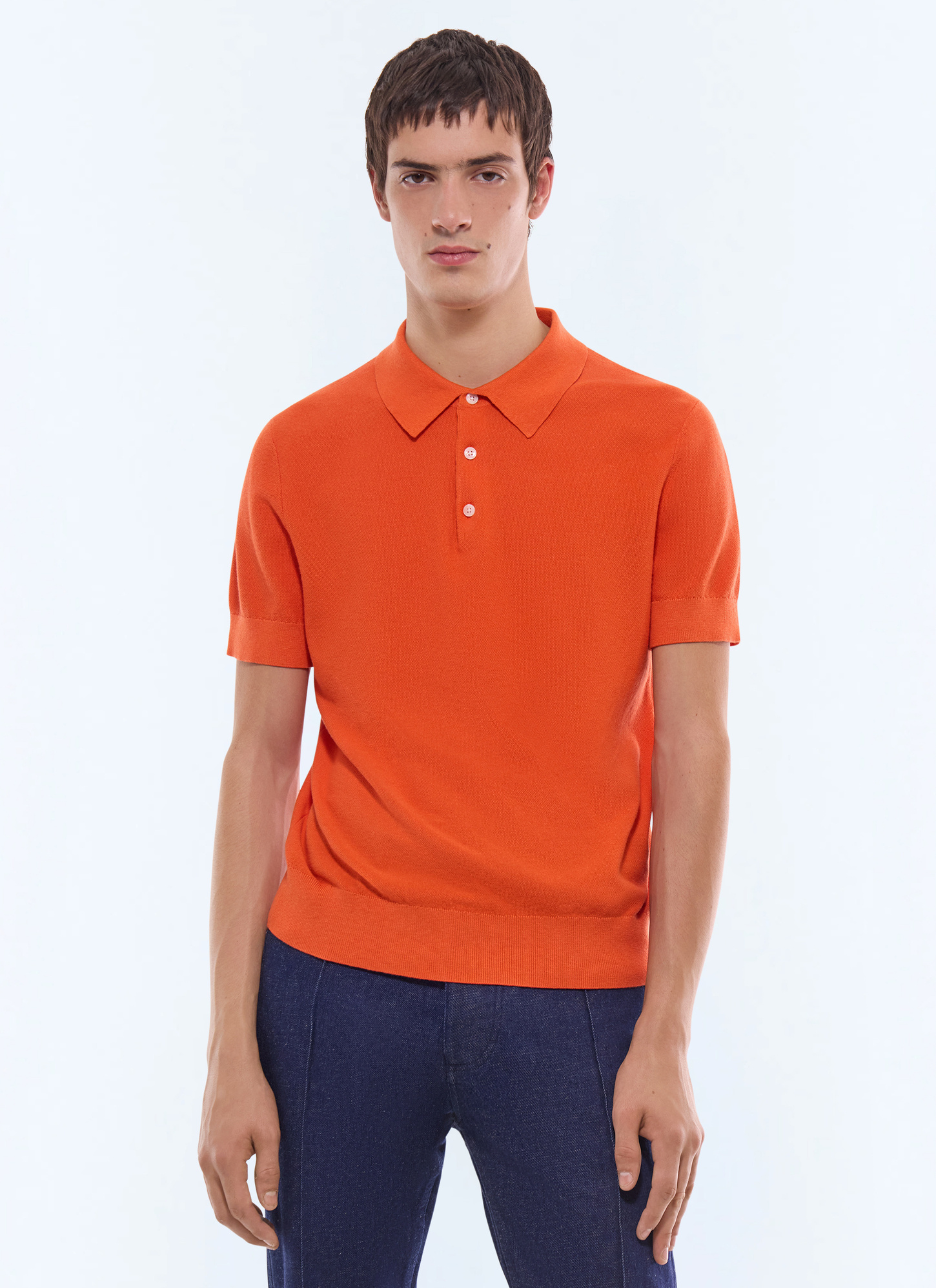 Polo homme orange maille point de riz en coton, cachemire et laine Fursac - A2PIRO-JA20-E014