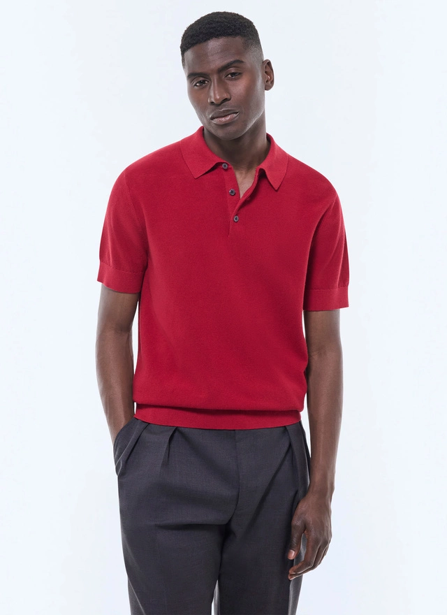 Men's polo shirt burgundy certified cotton and cashmere knit Fursac - A2PIRO-NA01-C014
