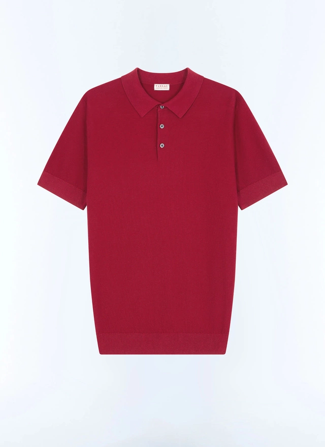 Men's red, bordeaux certified cotton and cashmere knit polo shirt Fursac - A2PIRO-NA01-C014