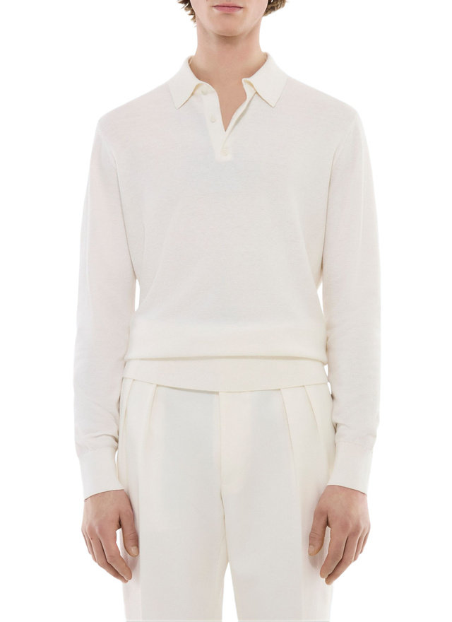 Men's polo shirt ecru certified cotton and cashmere knit Fursac - A2TWIG-NA01-02