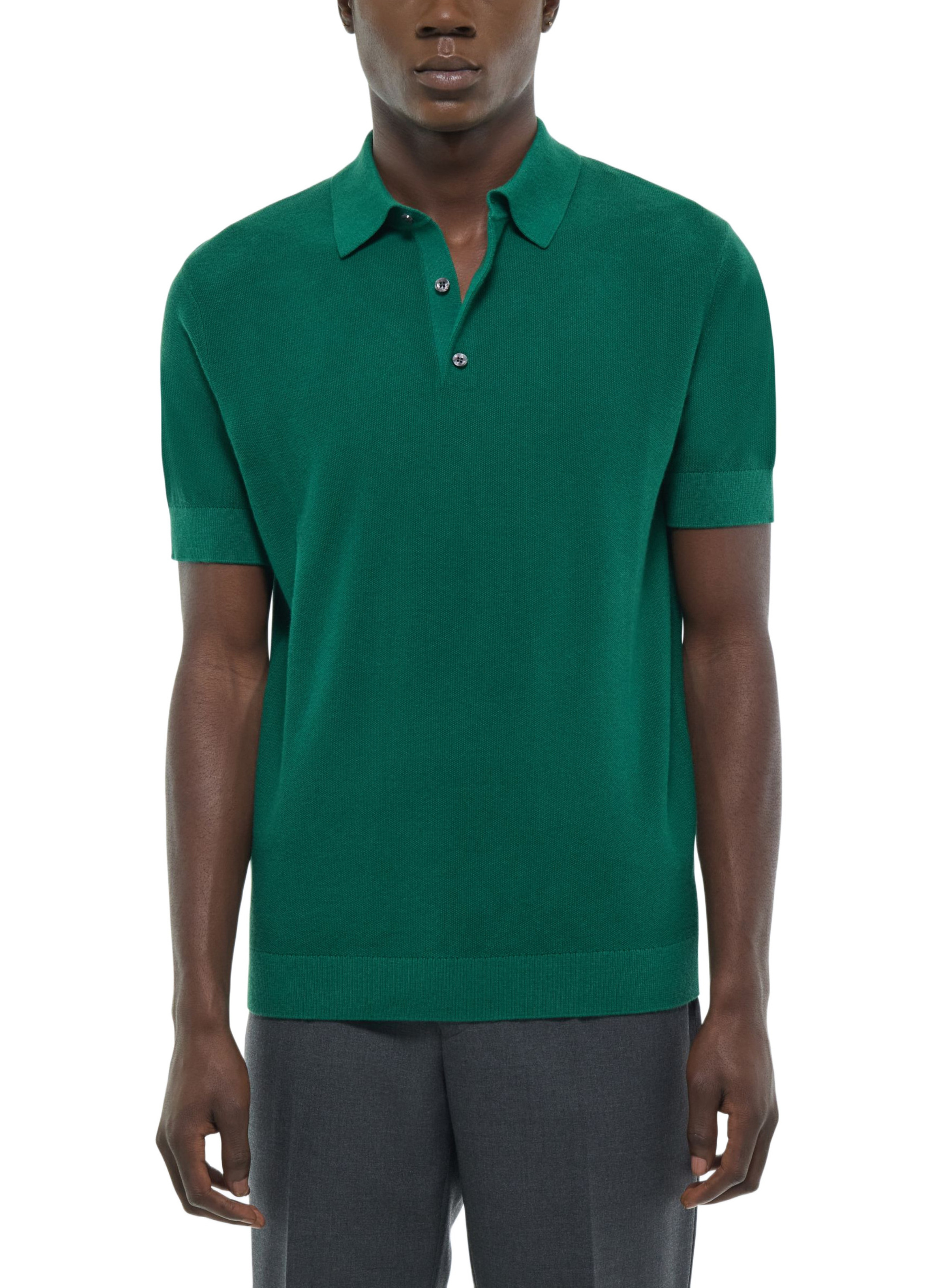 Emerald green collar neck polo shirt A2PIRO-NA01-H009 - Men's