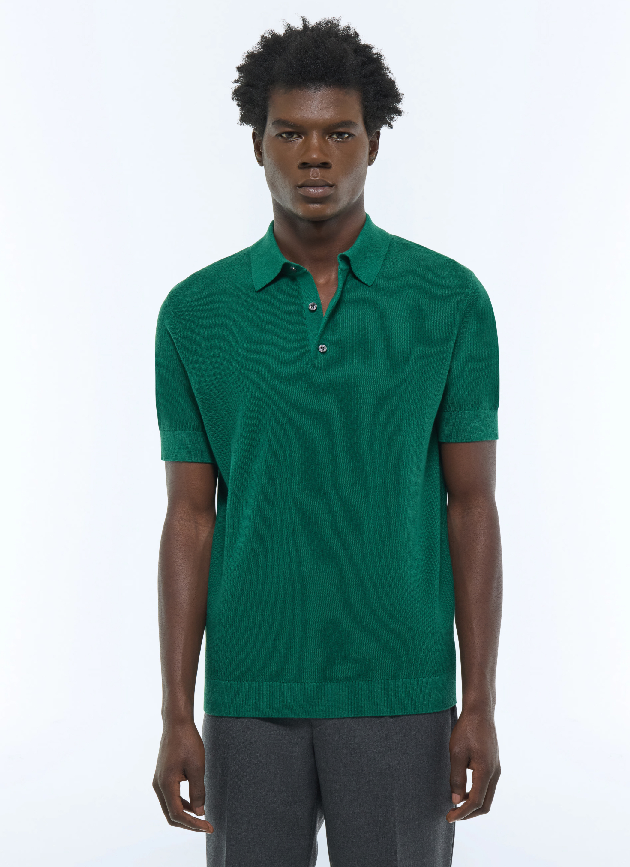 Emerald green collar neck polo shirt A2PIRO-NA01-H009