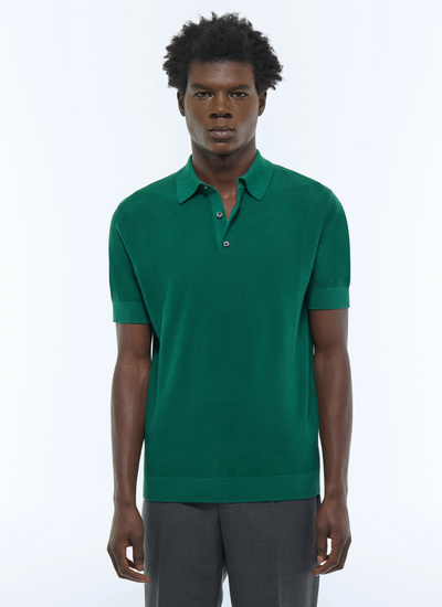 Men's polo shirt emerald green certified cotton and cashmere knit Fursac - A2PIRO-NA01-H009