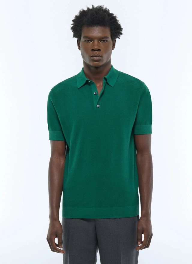 Men's polo shirt emerald green certified cotton and cashmere knit Fursac - A2PIRO-NA01-H009