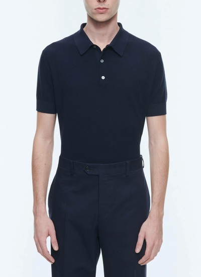 Men's polo shirt navy blue certified cotton and cashmere knit Fursac - A2PIRO-NA01-30