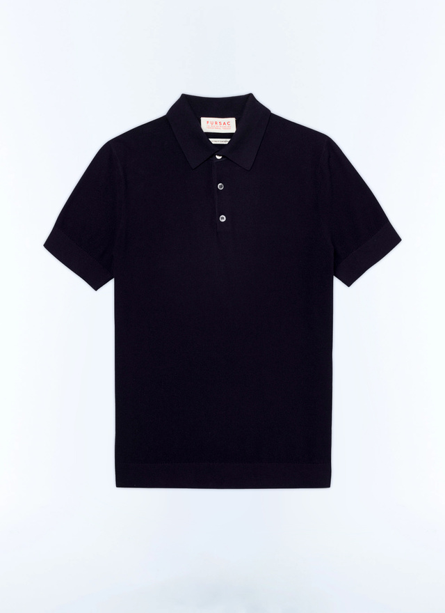 Men's blue, navy blue certified cotton and cashmere knit polo shirt Fursac - A2PIRO-NA01-30