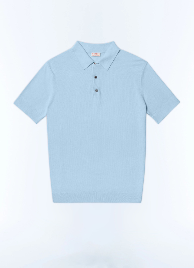 Men's blue, navy blue certified cotton and cashmere knit polo shirt Fursac - A2PIRO-NA01-D001