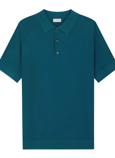 Fursac men's polo shirt - Teal blue cotton and cashmere polo A2PIRO-NA01-D025