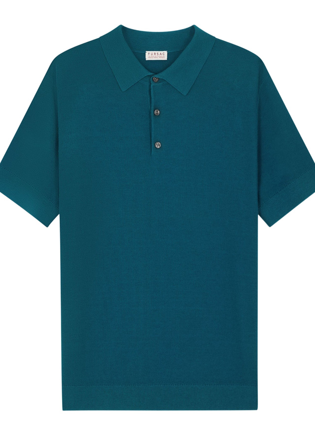Fursac men's polo shirt - Teal blue cotton and cashmere polo A2PIRO-NA01-D025