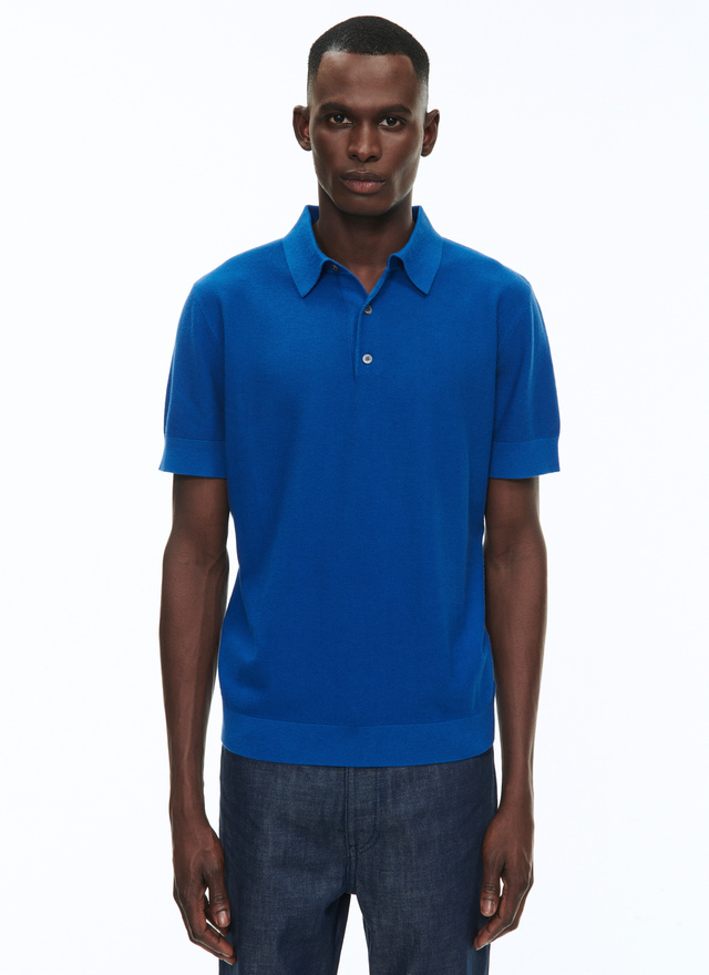 Men's polo shirt blue cotton and cashmere Fursac - 23EA2PIRO-NA01/36