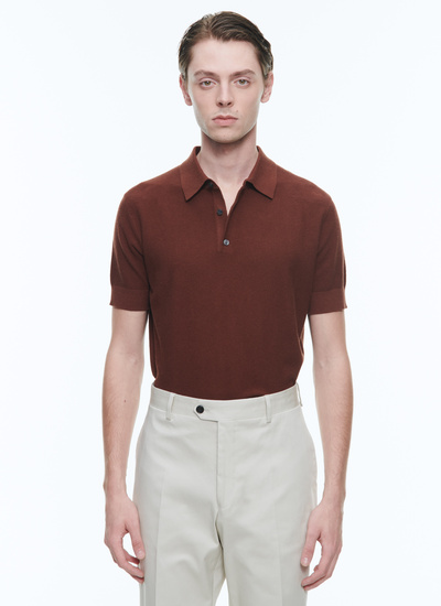 Men's polo shirt camel brown cotton and cashmere Fursac - A2PIRO-NA01-G005