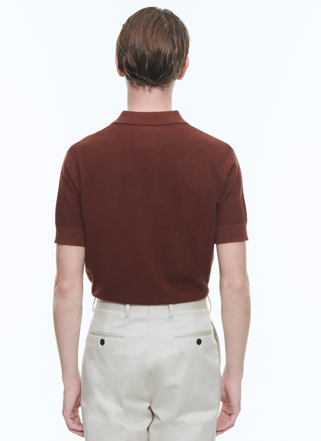 Men's camel brown polo shirt Fursac - A2PIRO-NA01-G005