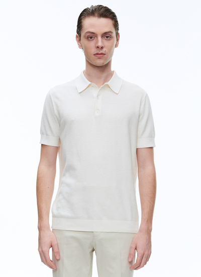 Men's polo shirt ecru cotton and cashmere Fursac - A2PIRO-NA01-02