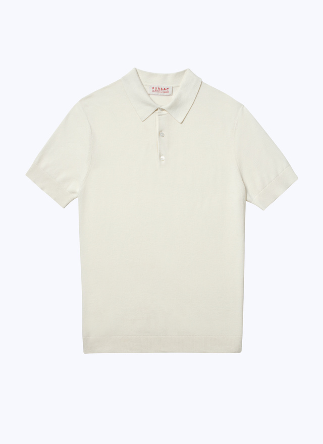 Men's white, ecru cotton and cashmere polo shirt Fursac - A2PIRO-NA01-02