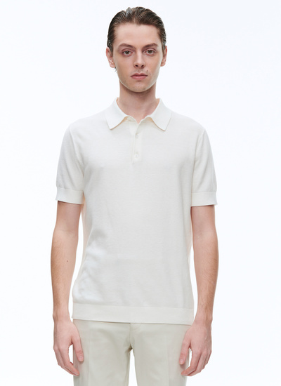 Men's polo shirt ecru cotton and cashmere Fursac - PERA2PIRO-NA01/03