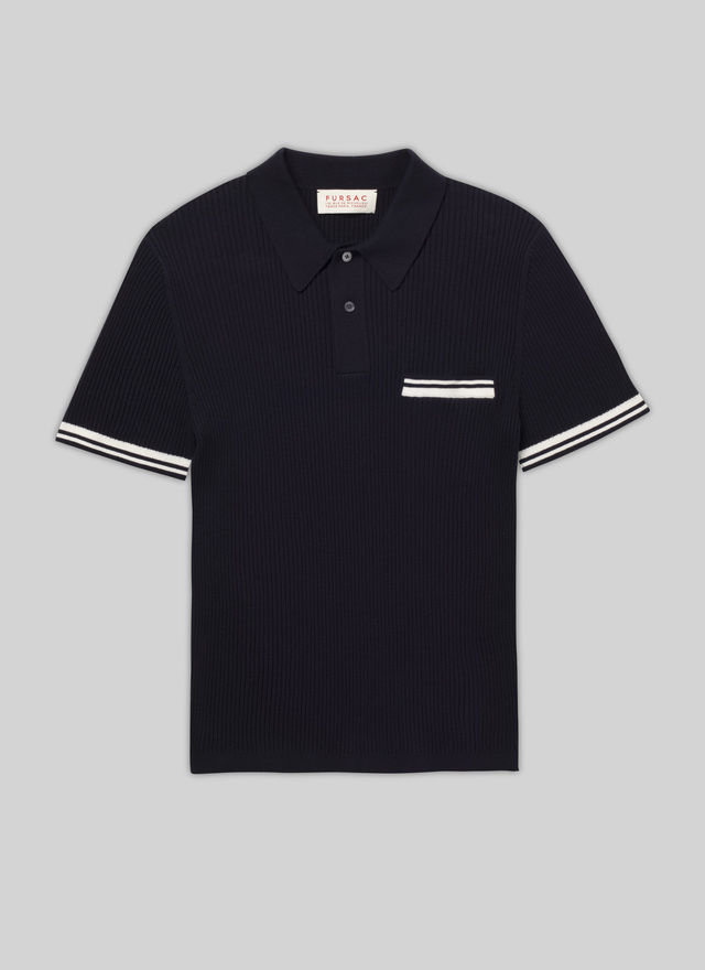 navy blue polo with white trim