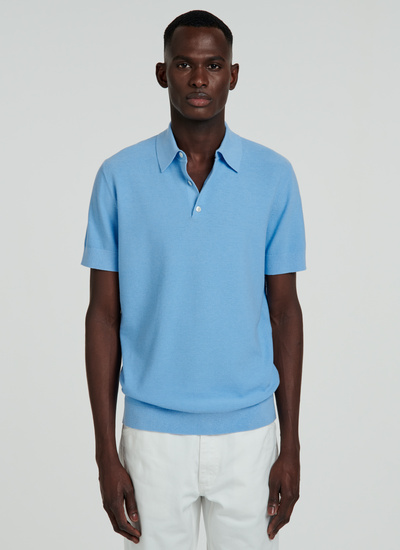 Men's polo shirt sky blue cotton and cashmere Fursac - 22EA2PIRO-NA01/39