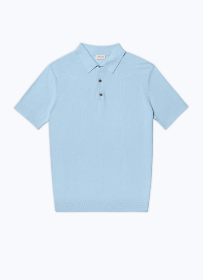 Men's blue, navy blue cotton and cashmere polo shirt Fursac - A2PIRO-NA01-D001