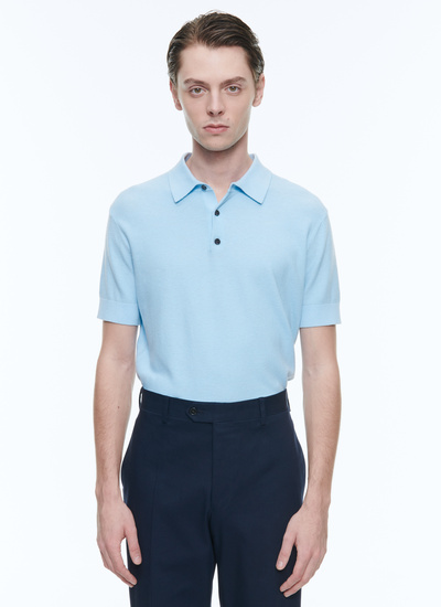 Men's polo shirt sky blue cotton and cashmere Fursac - A2PIRO-NA01-D001