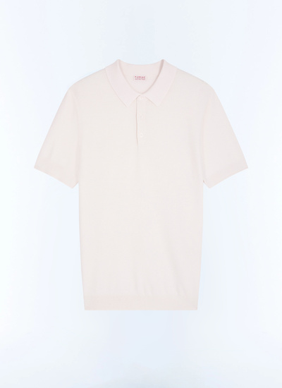 Men's white, ecru cotton, cashmere and wool moss stitch polo shirt Fursac - A2PIRO-JA20-A002