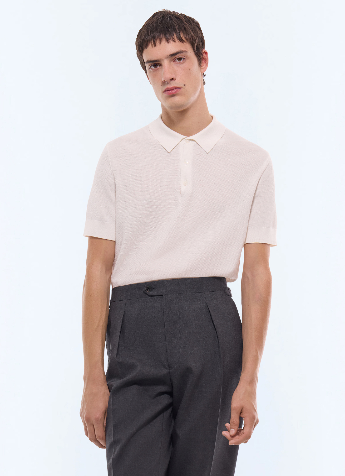 Men's polo shirt ecru cotton, cashmere and wool moss stitch Fursac - A2PIRO-JA20-A002