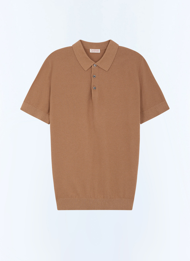 Men's brown cotton, cashmere and wool moss stitch polo shirt Fursac - A2PIRO-JA20-G006