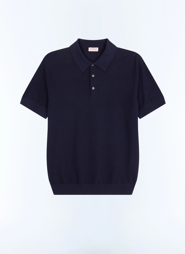 Men's blue, navy blue cotton, cashmere and wool moss stitch polo shirt Fursac - A2PIRO-JA20-D030