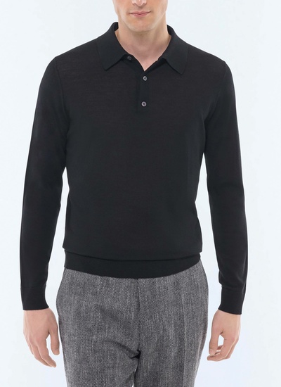 Men's polo shirt black certified merino wool Fursac - A2RILO-MA03-20