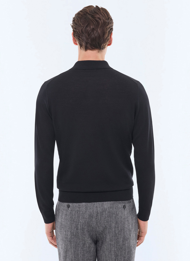 Men's black certified merino wool polo shirt Fursac - A2RILO-MA03-20