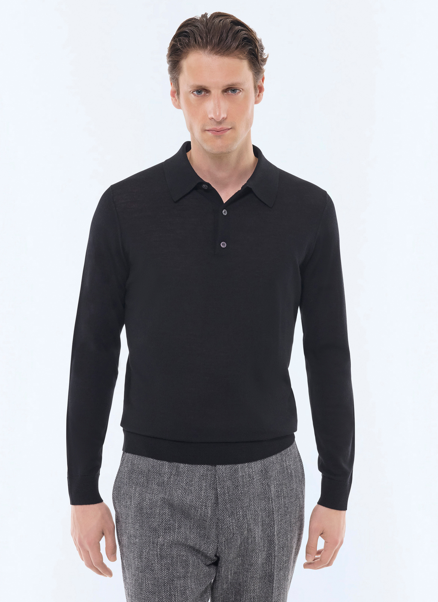 Men's polo shirt black certified merino wool Fursac - A2RILO-MA03-20