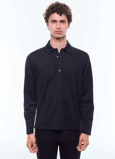 Men's polo shirt black mercerized cotton jersey Fursac - J2EPOL-EJ11-B020