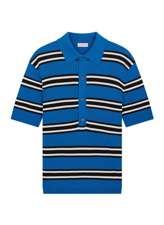 Men's blue, navy blue ribbed mercerized cotton polo shirt Fursac - A2FUNK-FA11-D035