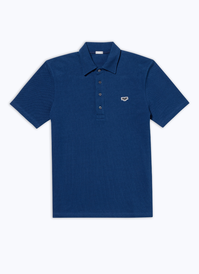 Men's blue, navy blue organic cotton piqué polo shirt Fursac - J2DLUM-DJ22-D033