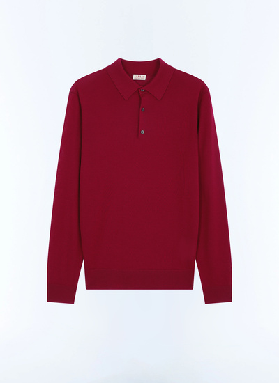 Men's red, bordeaux certified merino wool polo shirt Fursac - A2RILO-MA03-C014