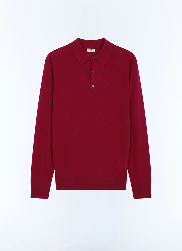 Men's red, bordeaux certified merino wool polo shirt Fursac - A2RILO-MA03-C014