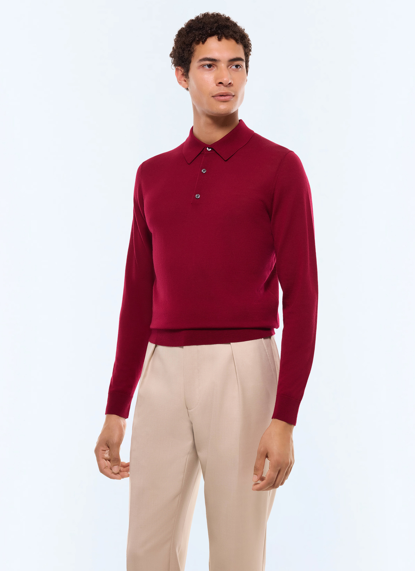 Men's polo shirt burgundy certified merino wool Fursac - A2RILO-MA03-C014