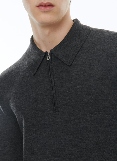 Men's dark flecked grey polo shirt Fursac - A2CPOL-CA28-B019