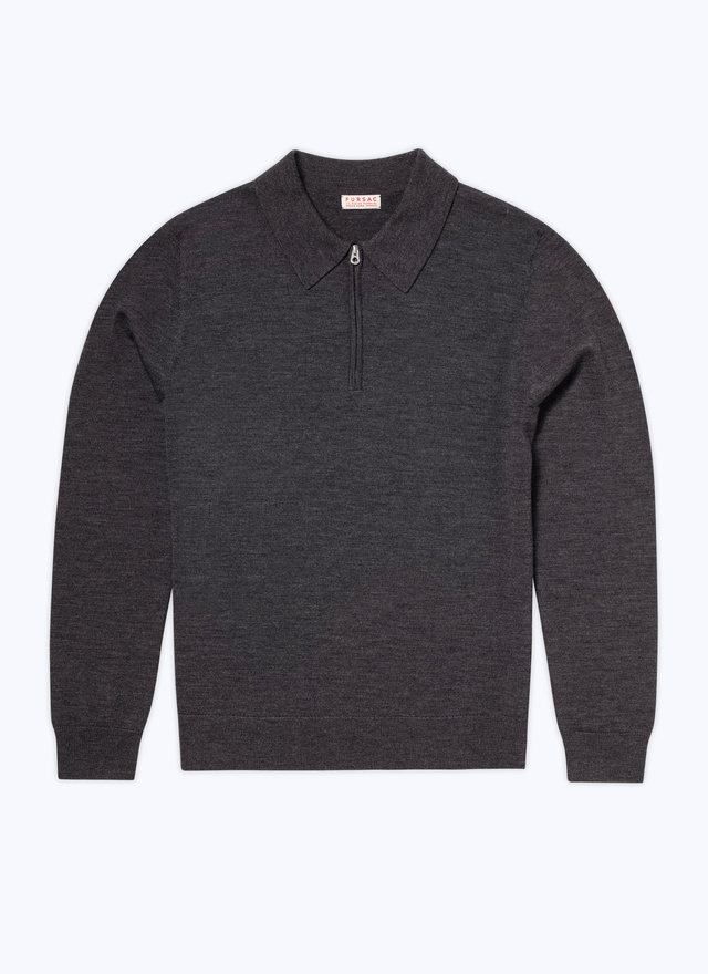 Men's grey wool polo shirt Fursac - A2CPOL-CA28-B019