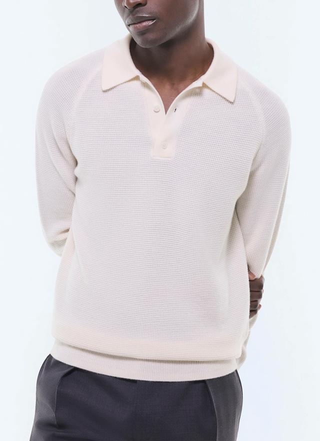 Men's polo shirt ecru moss stitch in certified wool Fursac - A2AIRO-AA19-A002