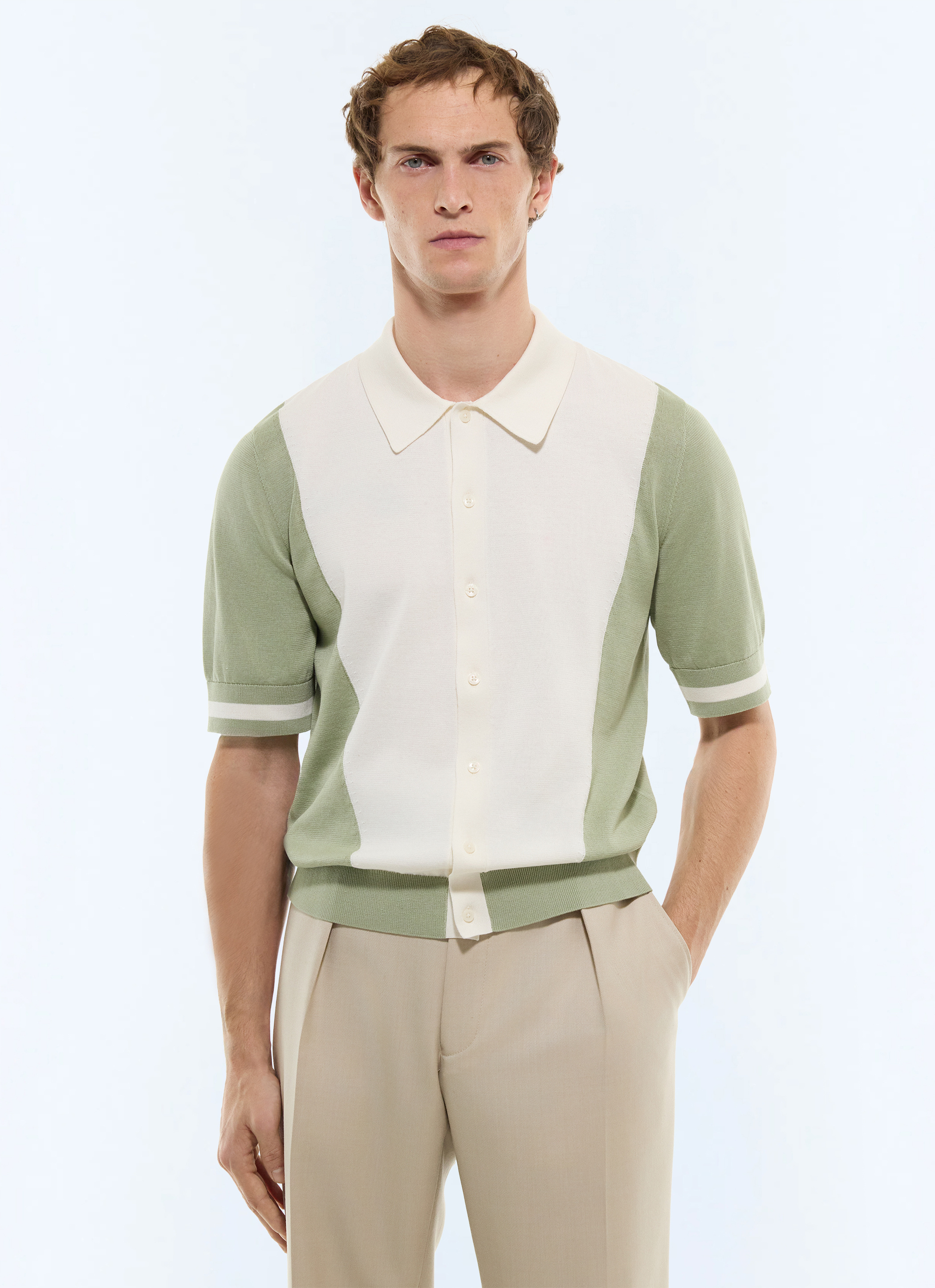 FURSAC - Two-tone cotton polo shirt - Men - Size L - Green