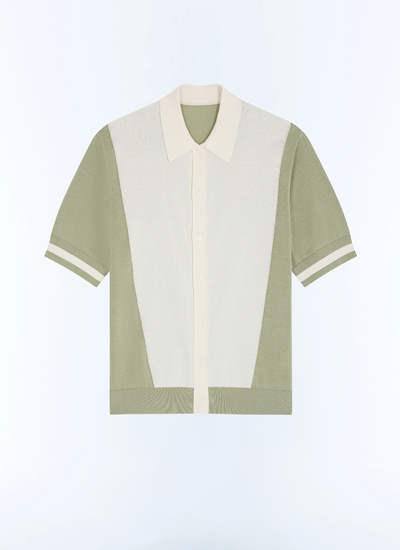 Men's ecru and sage green polo shirt Fursac - A2JICO-JA15-H005