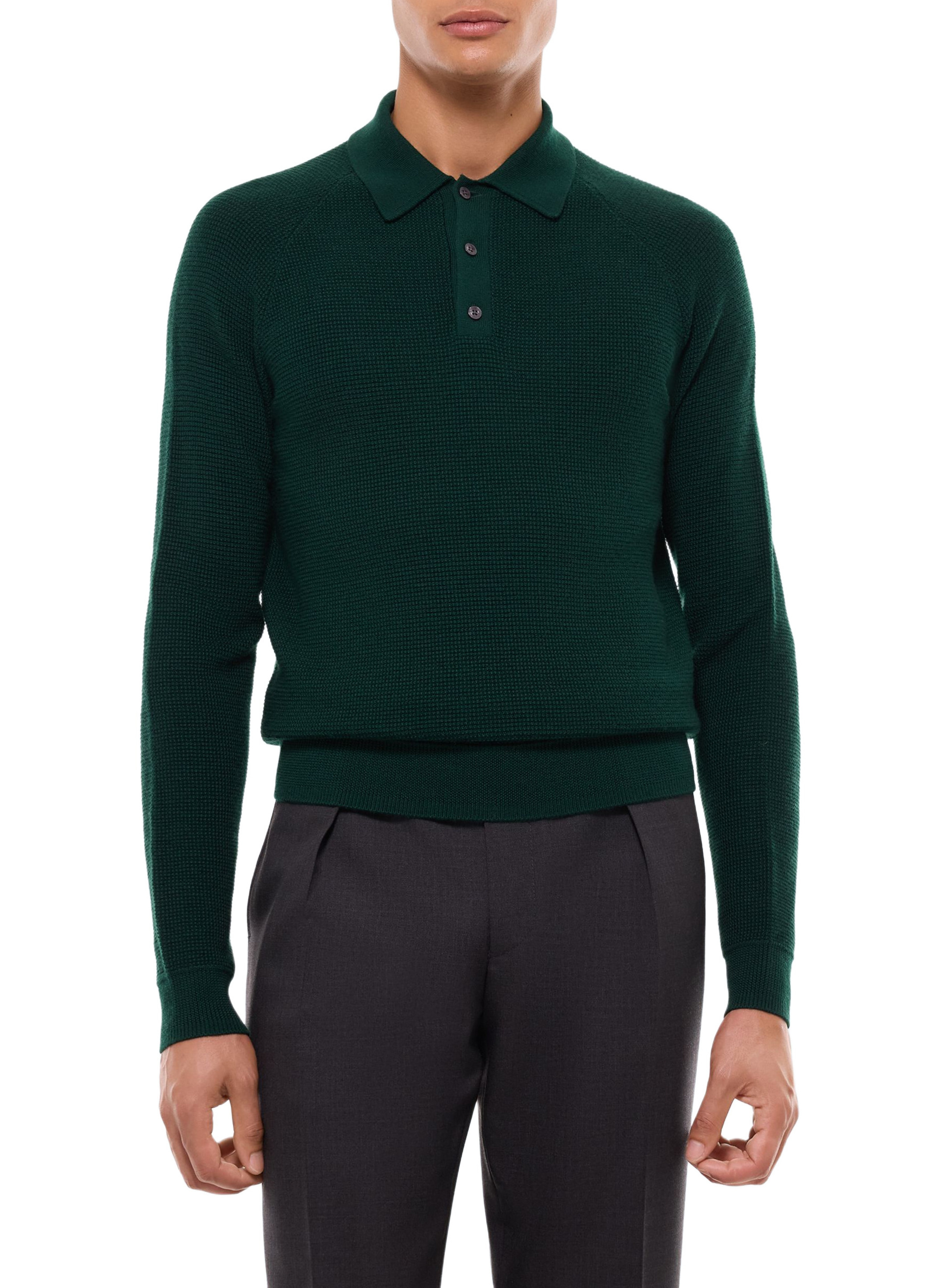 シャツ TENDERLOIN 19aw HIGH NECK WOOL SHT GREEN Green forest - Moss point collar neck polo shirt A2AIRO-AA19-H014