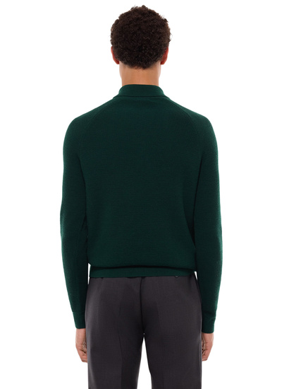 Men's polo shirt green forest certified wool Fursac - A2AIRO-AA19-H014