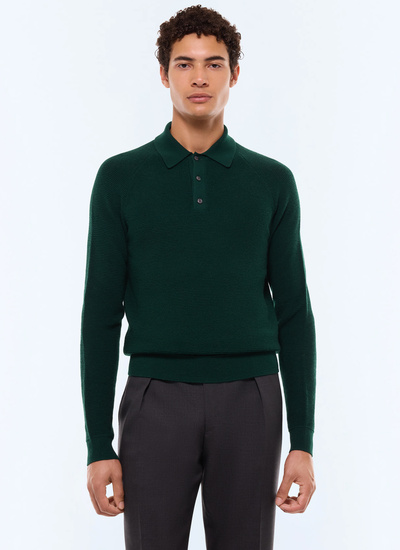 Men's polo shirt green forest certified wool Fursac - A2AIRO-AA19-H014