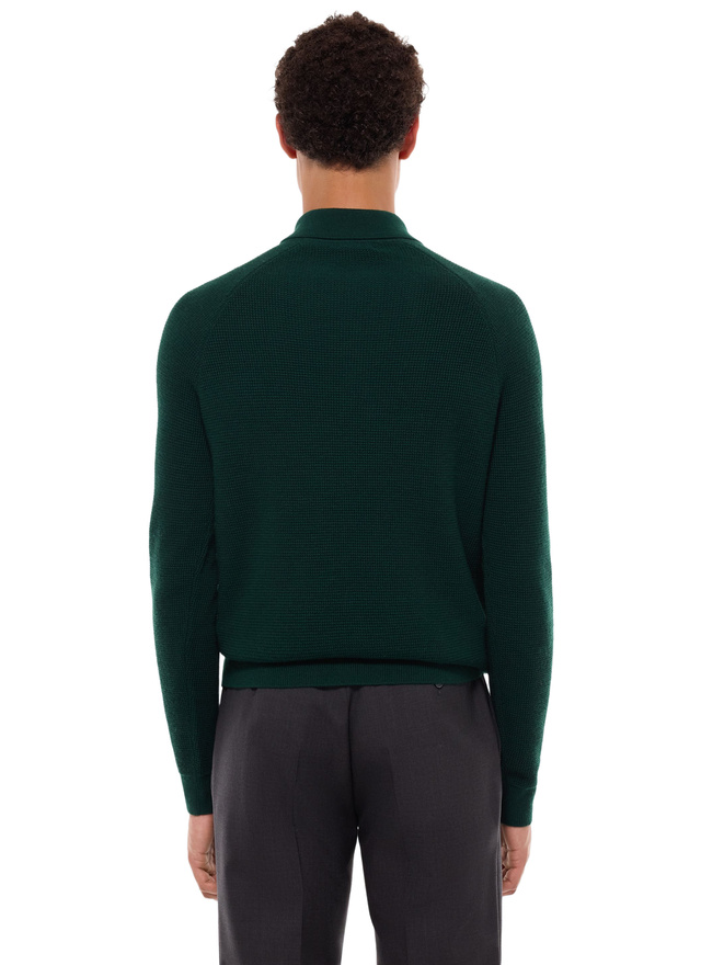 Men's polo shirt green forest certified wool Fursac - A2AIRO-AA19-H014