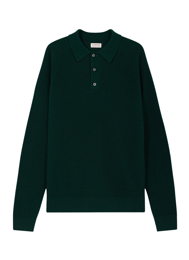 Men's polo shirt green forest certified wool Fursac - A2AIRO-AA19-H014