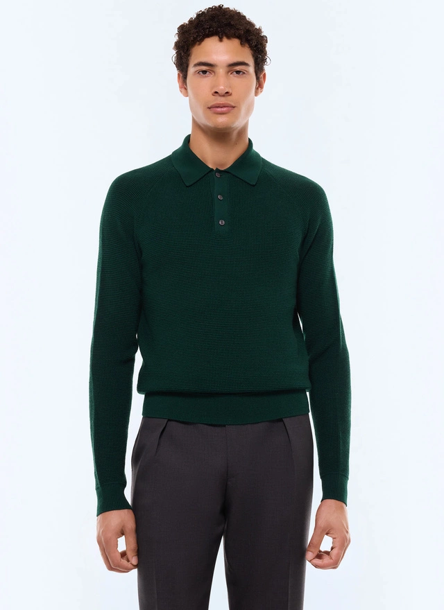 Men's polo shirt green forest certified wool Fursac - A2AIRO-AA19-H014